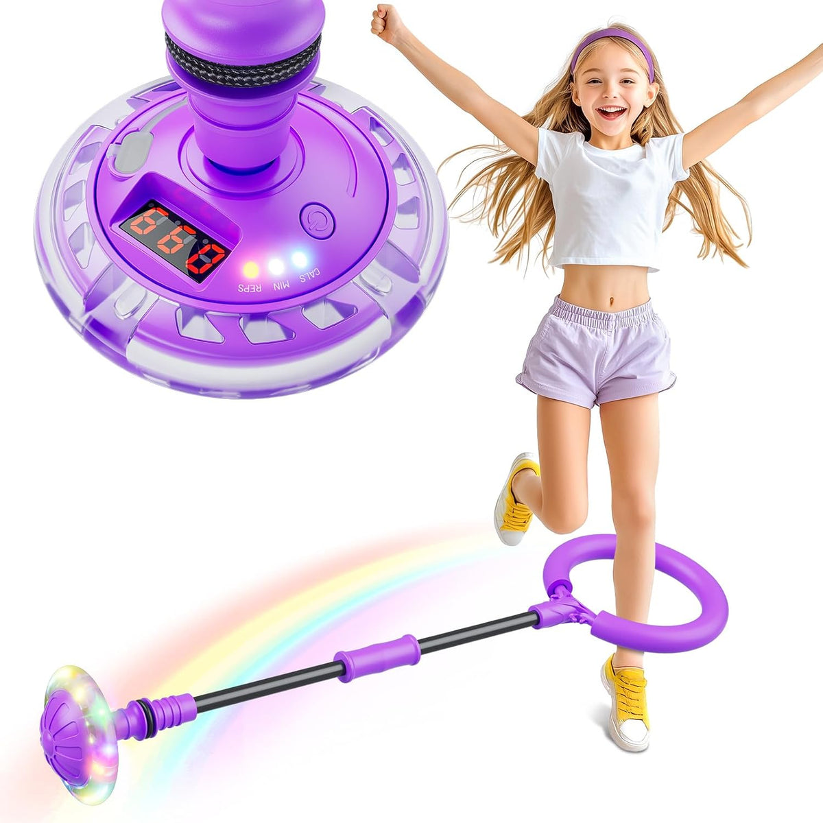 Skip Ball for Girls 6+ – Counter, Timer, Rechargeable Flash Wheel, Ankle Skip Toy