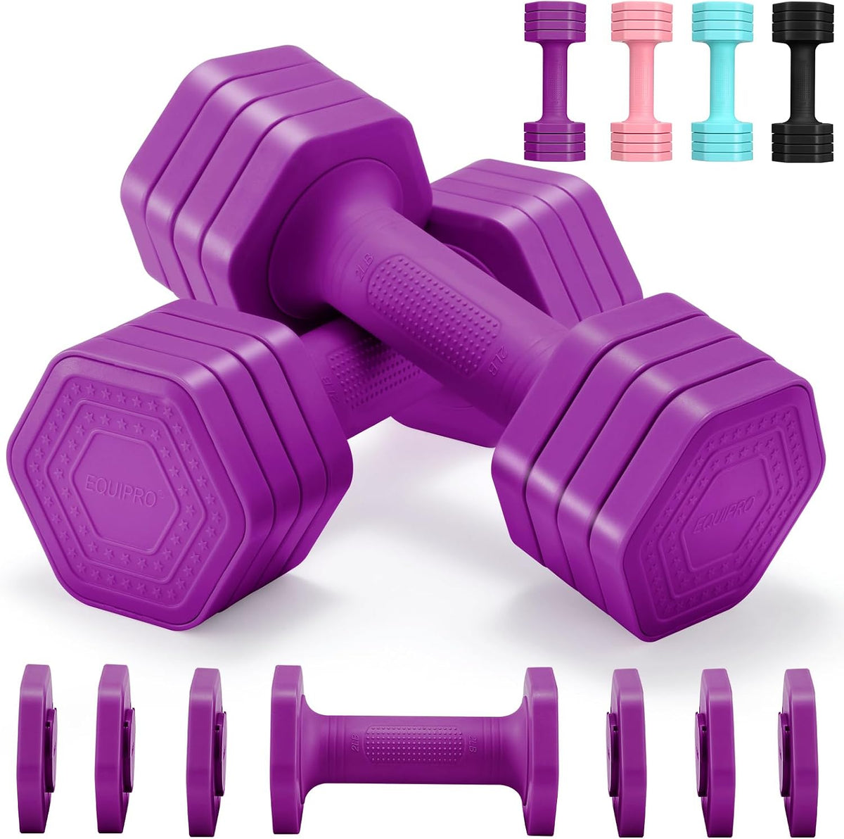 Adjustable Dumbbell Set, 2-5lb Weights with Soft Rubber Handle
